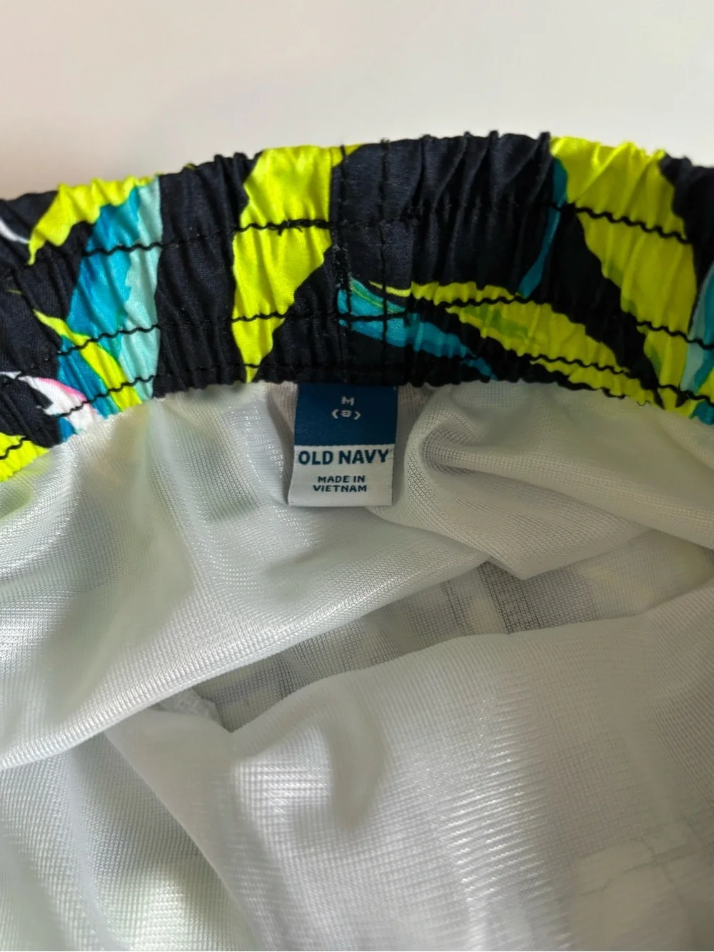 Old Navy Tropical Leaf Print Boys Swim Trunks Black & Neon Medium 8 Swimwear
